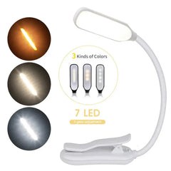 7 LED Reading Light USB Rechargeable Reading Lamp 3 Level Warm Cool White Night Light Flexible Portable Daylight Easy to Clip HASHTAG