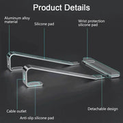 Supporto per laptop ergonomico Supporto per laptop in lega di alluminio Supporto per laptop portatile in alluminio per base con poggiapolsi HASHTAG