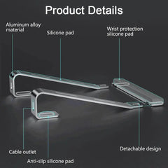 Supporto per laptop ergonomico Supporto per laptop in lega di alluminio Supporto per laptop portatile in alluminio per base con poggiapolsi HASHTAG