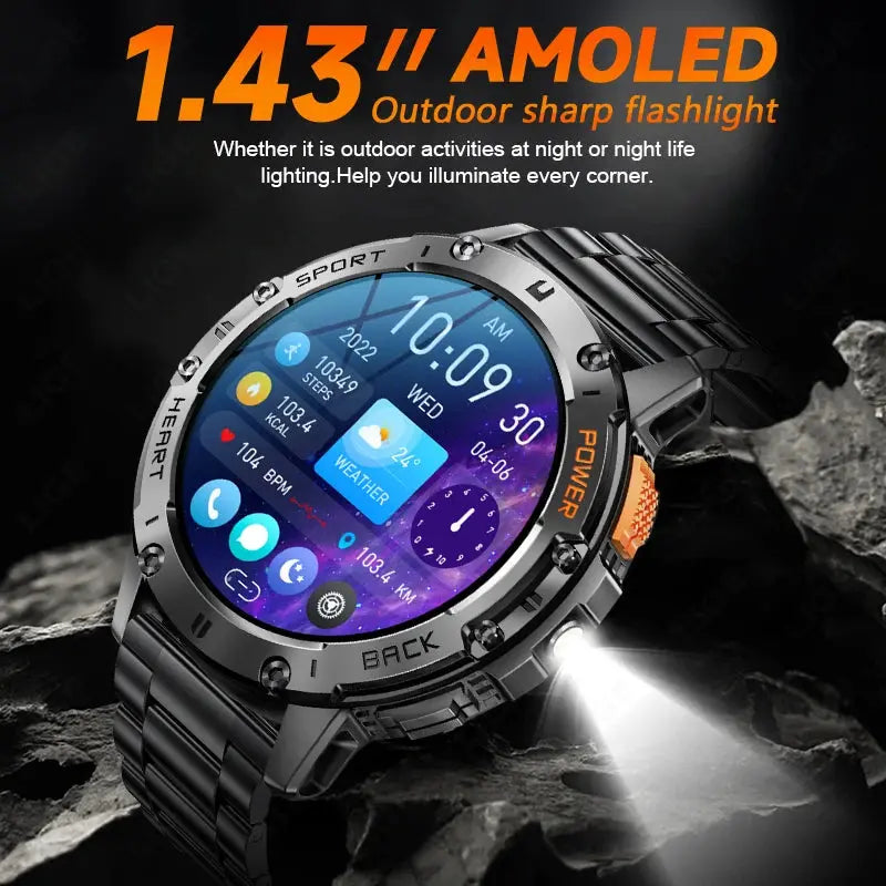 Smartwatch BENYAR SMART EF8 Con Torcia LED | 1.43" AMOLED, 110+ Modalità Sportive, IP68, Chiamate Bluetooth E Monitor Salute