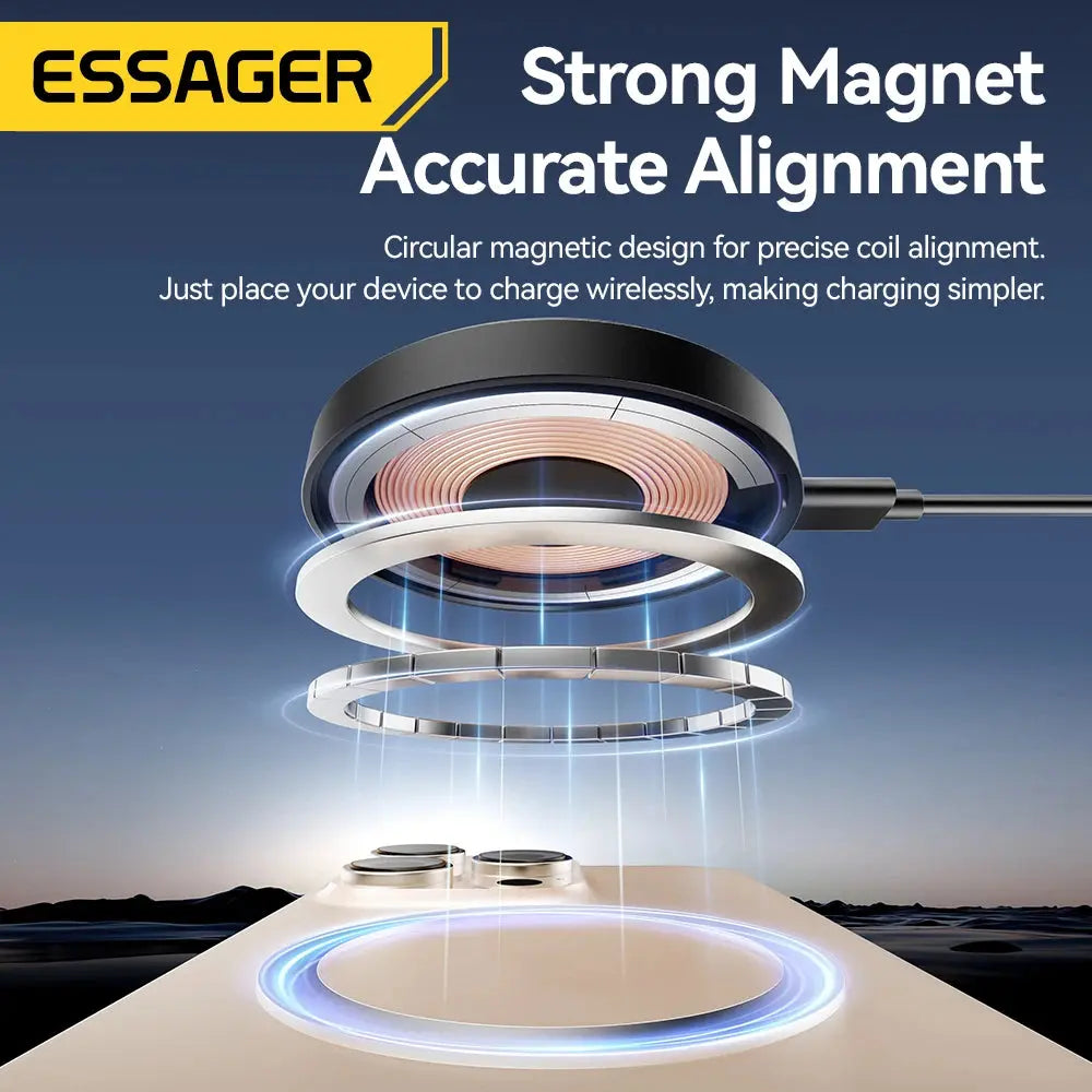 Caricabatterie wireless magnetico Essager con supporto 15W ricarica rapida per iPhone16 15 14 13Pro Max Airpods Mini caricabatterie per telefono wireless - My Hashtag Shop