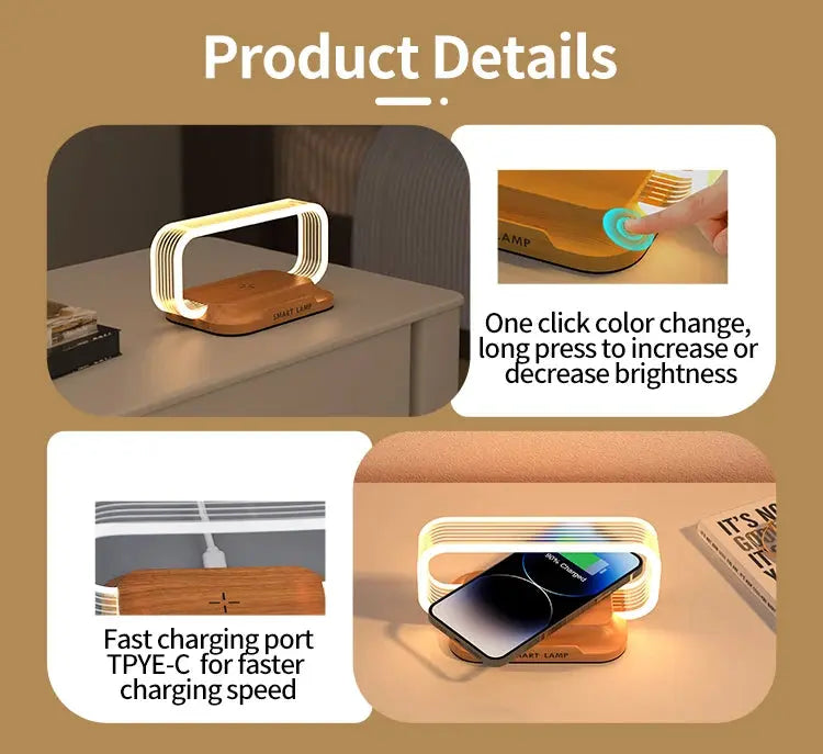 lampada da comodino USB caricatore wireless dimmerabile piccola luce notturna con caricatore wireless veloce - My Hashtag Shop