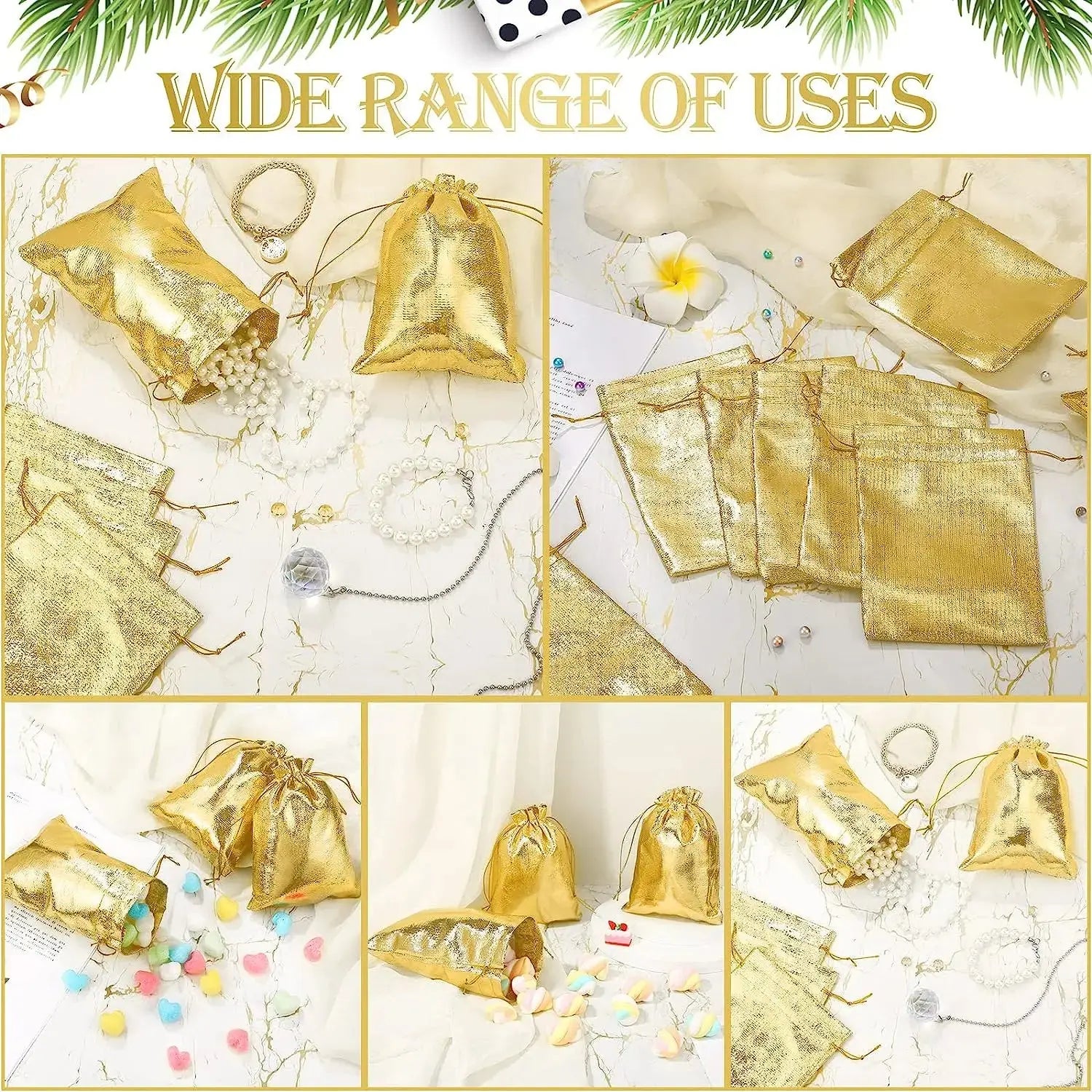 Gold & Colored Gift Drawstring Pouches For Events. - HASHTAG