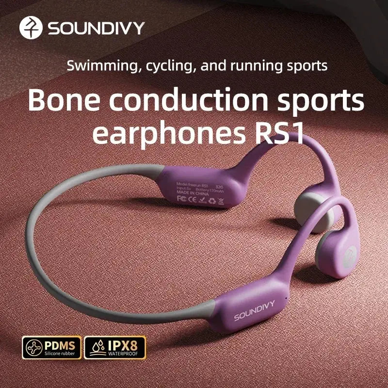 SOUNDIVY RS1 Auricolari a conduzione ossea Bluetooth Wireless Memoria da 32 GB IPX8 Auricolari sportivi per nuoto e corsa impermeabili - My Hashtag Shop