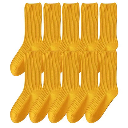 Women Cotton Loose Socks 10Pairs Retro Knitting Solid Color Long Black Liebe - Making Life Easier