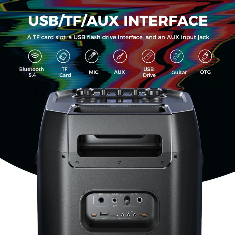 W-KING T12 Tragbare Bluetooth-sprecher-Box con suono MAX Pro da 370 W, Lichtshow, CSB, Bass Boost, Rollen e Teleskopgriff - My Hashtag Shop