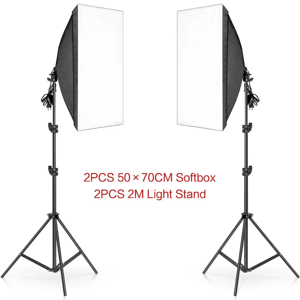 SH Kit di illuminazione Fotografia 50x70CM Softbox Sistema di illuminazione professionale con lampadine fotografiche E27 Attrezzatura per studio fotografico - My Hashtag Shop
