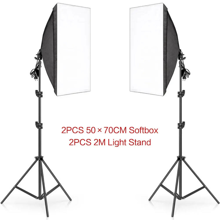 SH Kit di illuminazione Fotografia 50x70CM Softbox Sistema di illuminazione professionale con lampadine fotografiche E27 Attrezzatura per studio fotografico - My Hashtag Shop