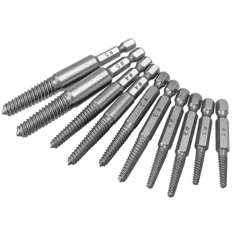 Set di estrattori e estrattori per viti danneggiate da 10 pezzi Set di estrattori per viti rotte con codolo esagonale da 1/4 di pollice Viti per punte da trapano Bulloni Qu - My Hashtag Shop
