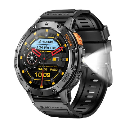 Per Android ios Nuovo AMOLED Smart Watch da uomo con torcia sportiva fitness tracker impermeabile chiamata Bluetooth Smartwatch uomo + scatola