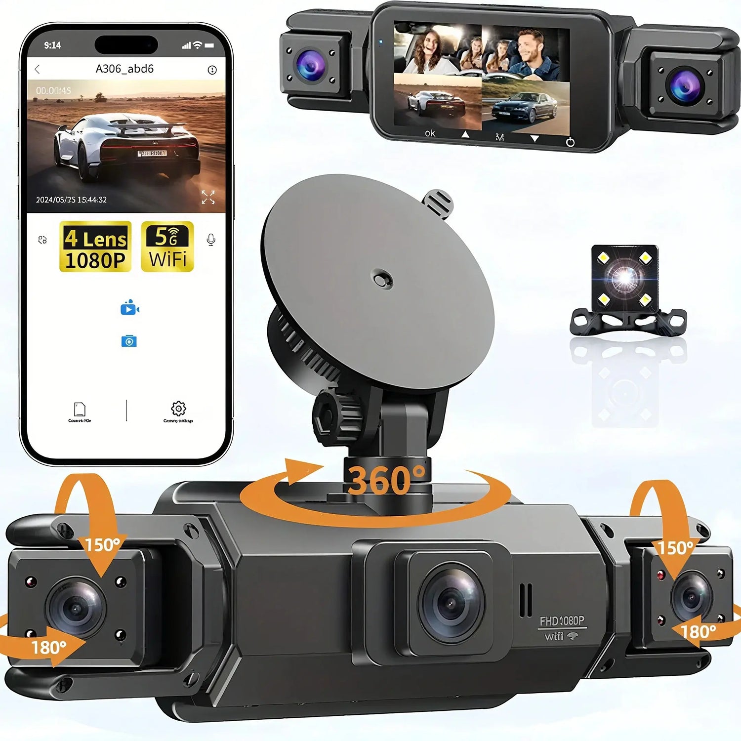 Dashcam 4 canali wifi car dvr cruscotto telecamere per auto way back box modalità parcheggio 24 ore anteriore e posteriore interno 360 dash cam - My Hashtag Shop