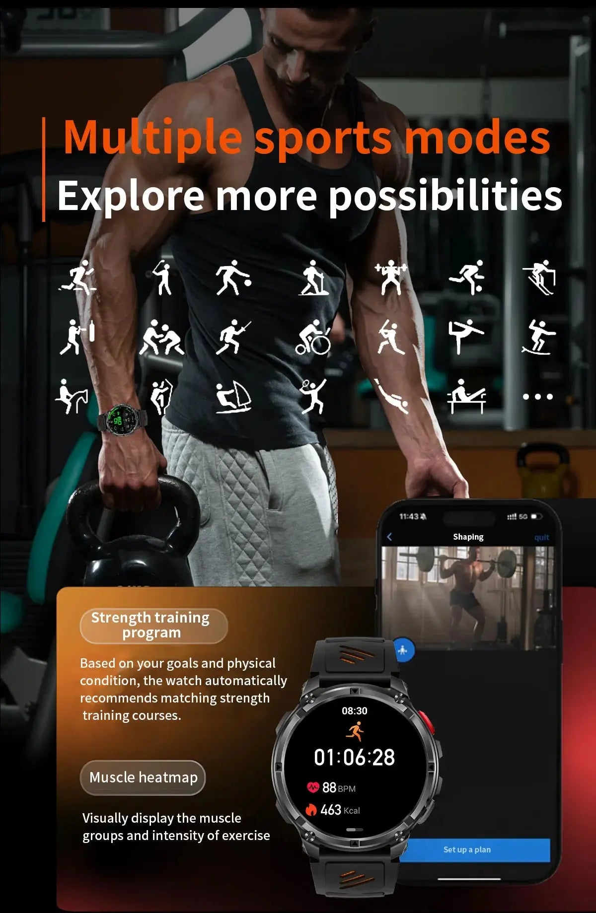 Nuovo T-REX3 Ultra 1100mAh Batteria SmartWatch 10ATM GPS impermeabile Bussola Torcia 1.7 "AMOLED HD Chiamata Sport Smart Watch da uomo - My Hashtag Shop