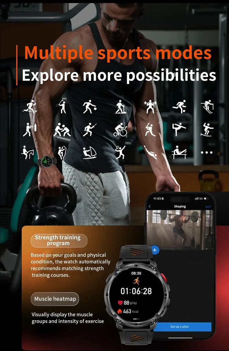 Nuovo T-REX3 Ultra 1100mAh Batteria SmartWatch 10ATM GPS impermeabile Bussola Torcia 1.7 "AMOLED HD Chiamata Sport Smart Watch da uomo - My Hashtag Shop
