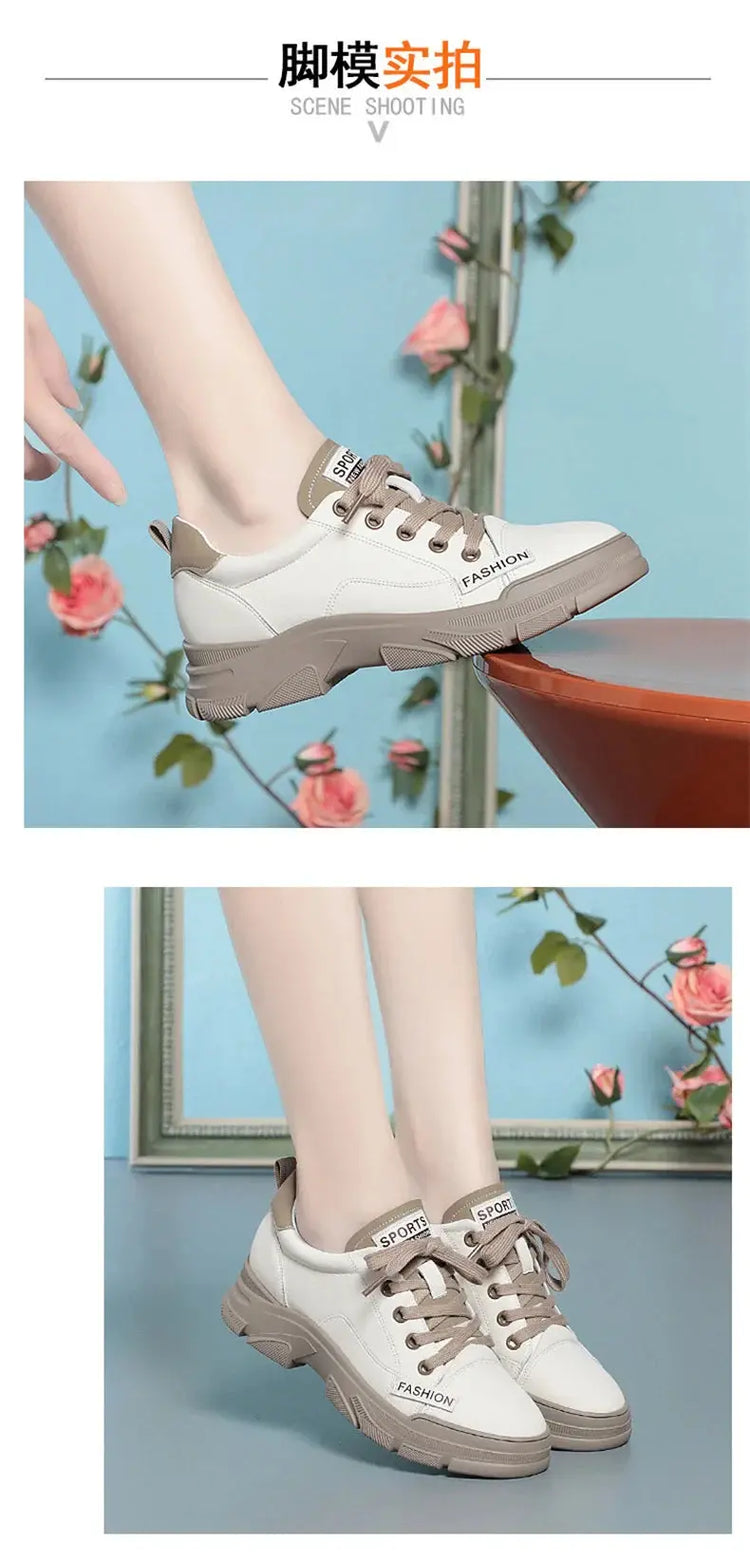 Soft Leather Sneaker Trekking Footwear Thick-soled Lace-up Liebe - Making Life Easier