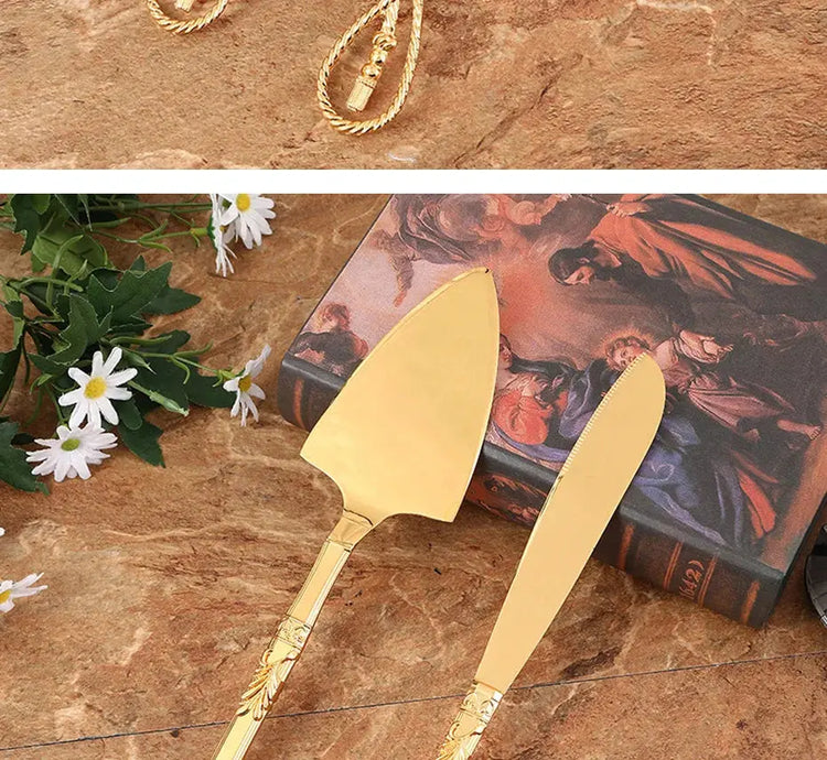 Cake Knife And Server Set,2 PCS Gold Cake Cutting Utensils Made By KONCO. - HASHTAG