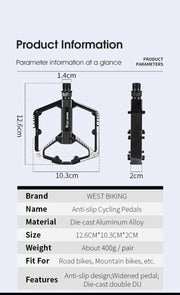 WEST BIKING DU Cuscinetto Pedale per bicicletta Pedale da ciclismo antiscivolo Pedale per bici da strada MTB ultraleggero in lega di alluminio Accessori per bici HASHTAG