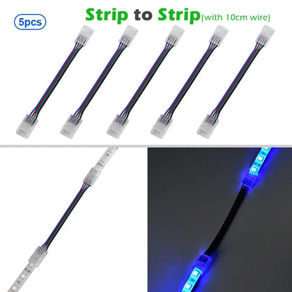 Connettore per luci a nastro RGB a 4 pin per IP20 IP65 5050 3528 Connettori per strisce luminose a filo da 10 mm Morsetto di fissaggio Collegamento rapido