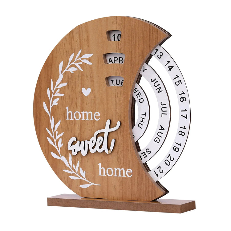 NNEDSZ Rustic Perpetual Wooden Calendar | Decorative Home & Desk Accessory 20*18cm Moon shape-0