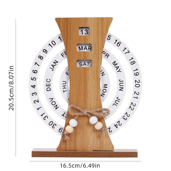 NNEDSZ Rustic Perpetual Wooden Calendar | Decorative Home & Desk Accessory (Ferris wheel shape)-0