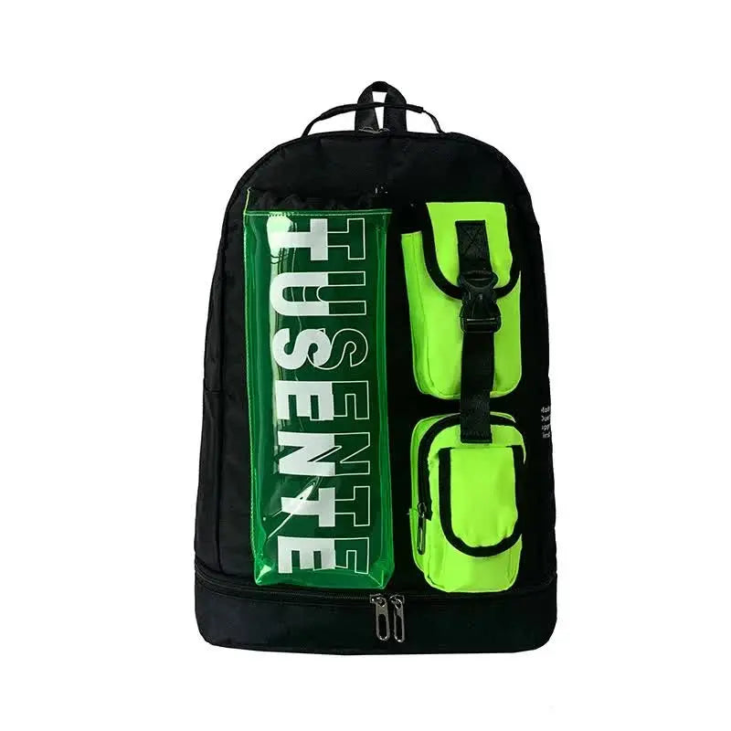 NNEDSZ Green And Black Stylish Sports Backpack with Contrast Pockets - Unisex Gym Bag for Badminton & Tennis-0
