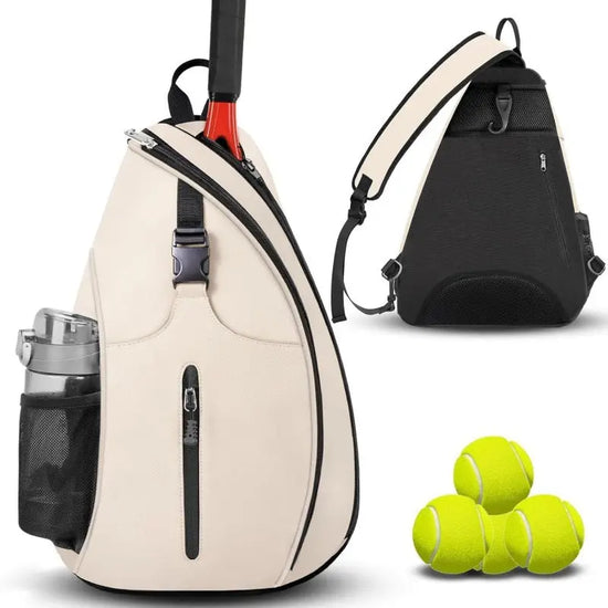 NNEDSZ Beige Badminton Tennis Backpack - Multi-Racket Sports Bag with Shoulder Strap (Fits 2 Midsize Rackets)-0