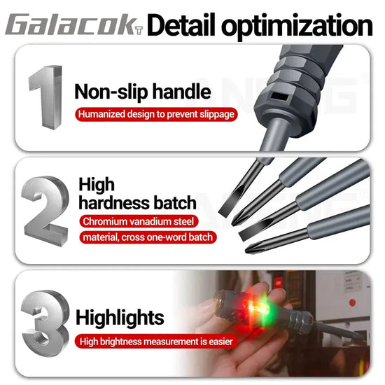 Multifunctional Electrician Test Screwdriver AC Non-contact Induction Test Pen Voltage Tester 70-600V Rosso Verde Induction Lights HASHTAG