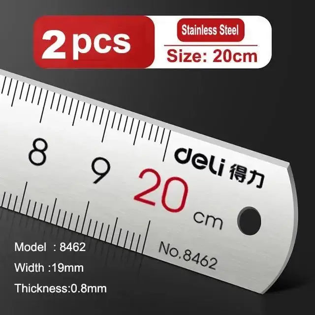 Deli Stainless Steel Ruler 15/20/30cm Metal Straight Ruler for Home School Precision Measuring Drawing Tool Supplies 1/2/5pcs - HASHTAG