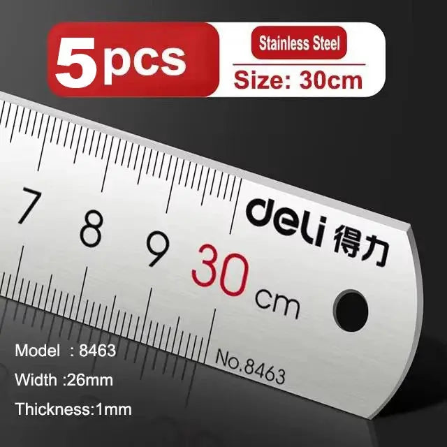 Deli Stainless Steel Ruler 15/20/30cm Metal Straight Ruler for Home School Precision Measuring Drawing Tool Supplies 1/2/5pcs - HASHTAG