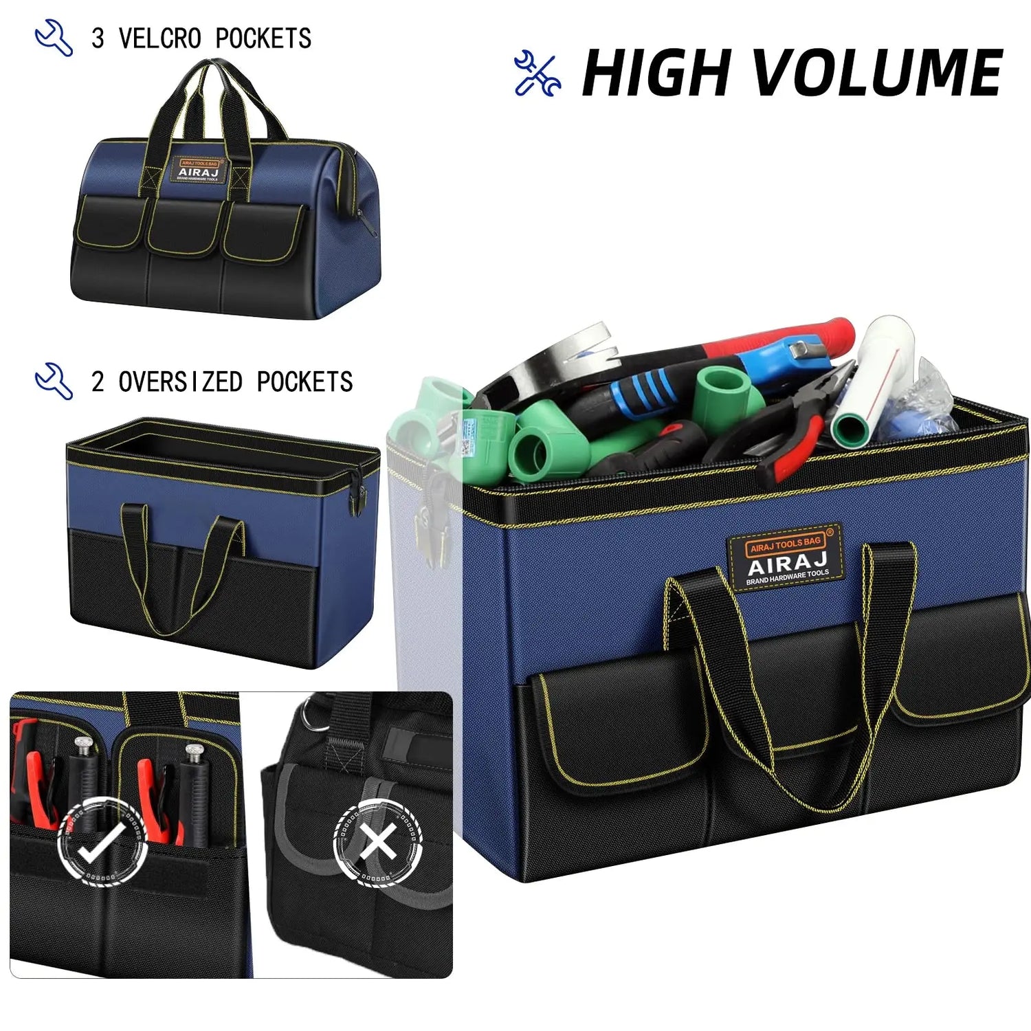 AIRAJ Multifunctional Tool Bags 1680D Oxford Cloth Electrician Bags Waterproof and Wear-Resistant High Capacity Storage Bags - HASHTAG