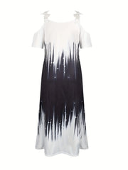 Floral Print Maxi Dress - Short Sleeve, V Neck, Casual, Lace Up, Women's Clothing for Everyday Wear HASHTAG