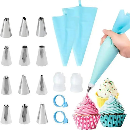 Silicone Piping Bags and Tips Set Cake DIY Decorating Kit with Stainless Steel Nozzle Reusable Silicone Pastry Baking Tool