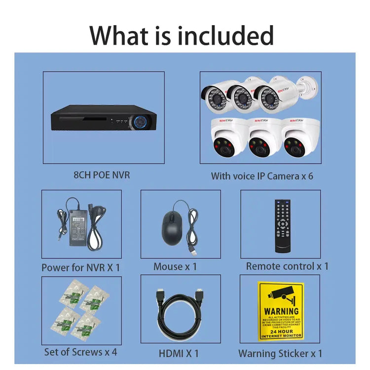 4K 8MP Ultra HD POE IP Security Camera System NVR Kit with Audio Out Door Bullet Indoor Dome Human Detection Video Surveillance