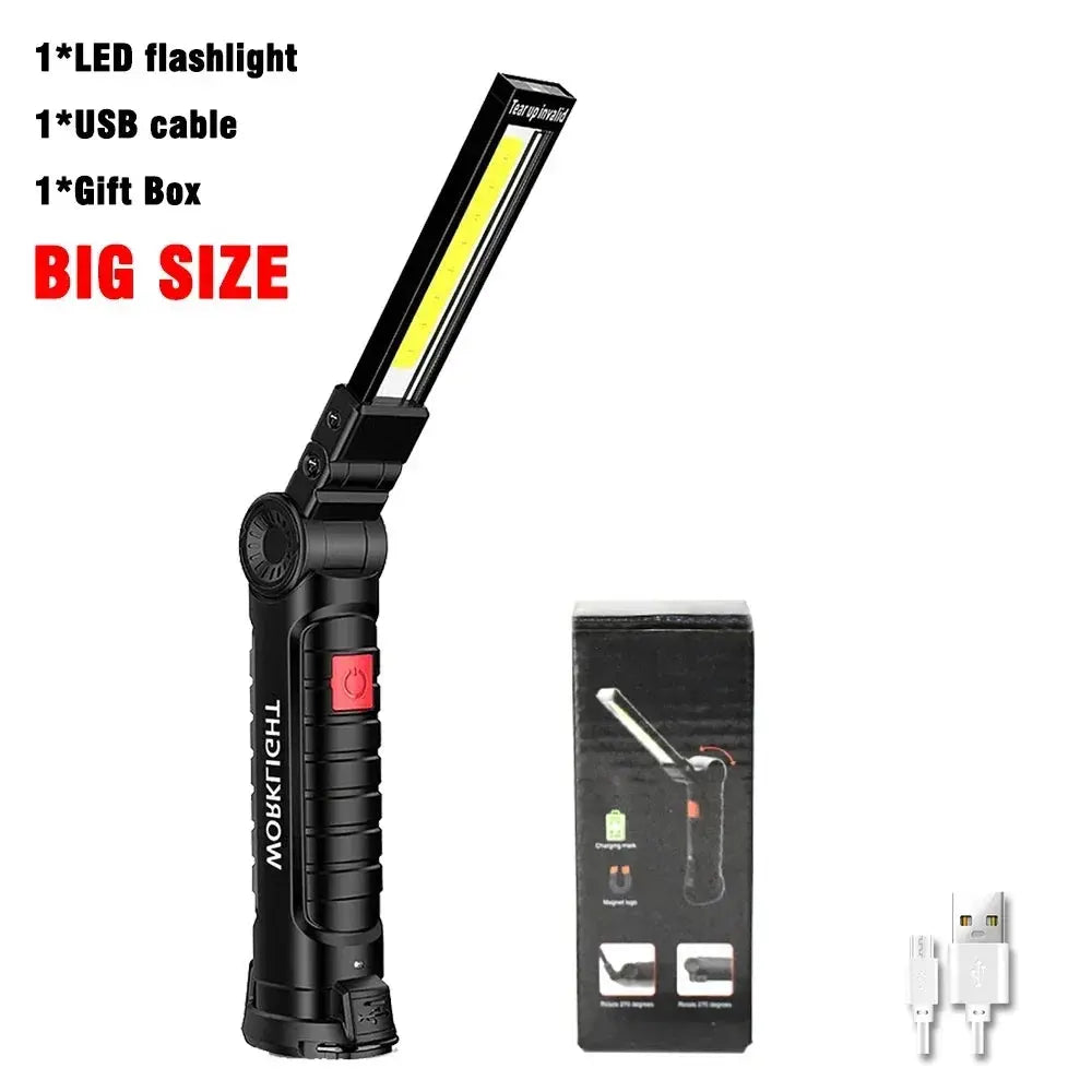 COB LED Work Light Dimmable USB Rechargeable LED Flashlight Inspection Lamp With Magnetic Hook Power Bank 18650 Battery Torch HASHTAG