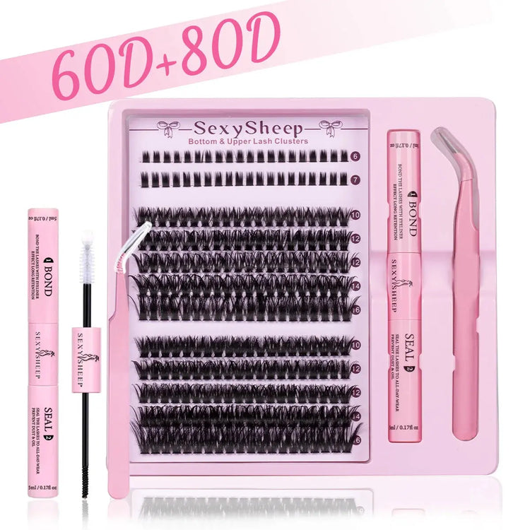 Eyelash Clusters Kit Fluffy Individual Eyelash Extensions With Lower Lash DIY Lash Extension Kit Lash Bond and Seal HASHTAG