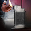 Professional Leather-Wrapped Pipe Lighter with Angled Flame Design, Refillable Windproof Butane Lighter for Tobacco Smokers HASHTAG BAR TABACCHI