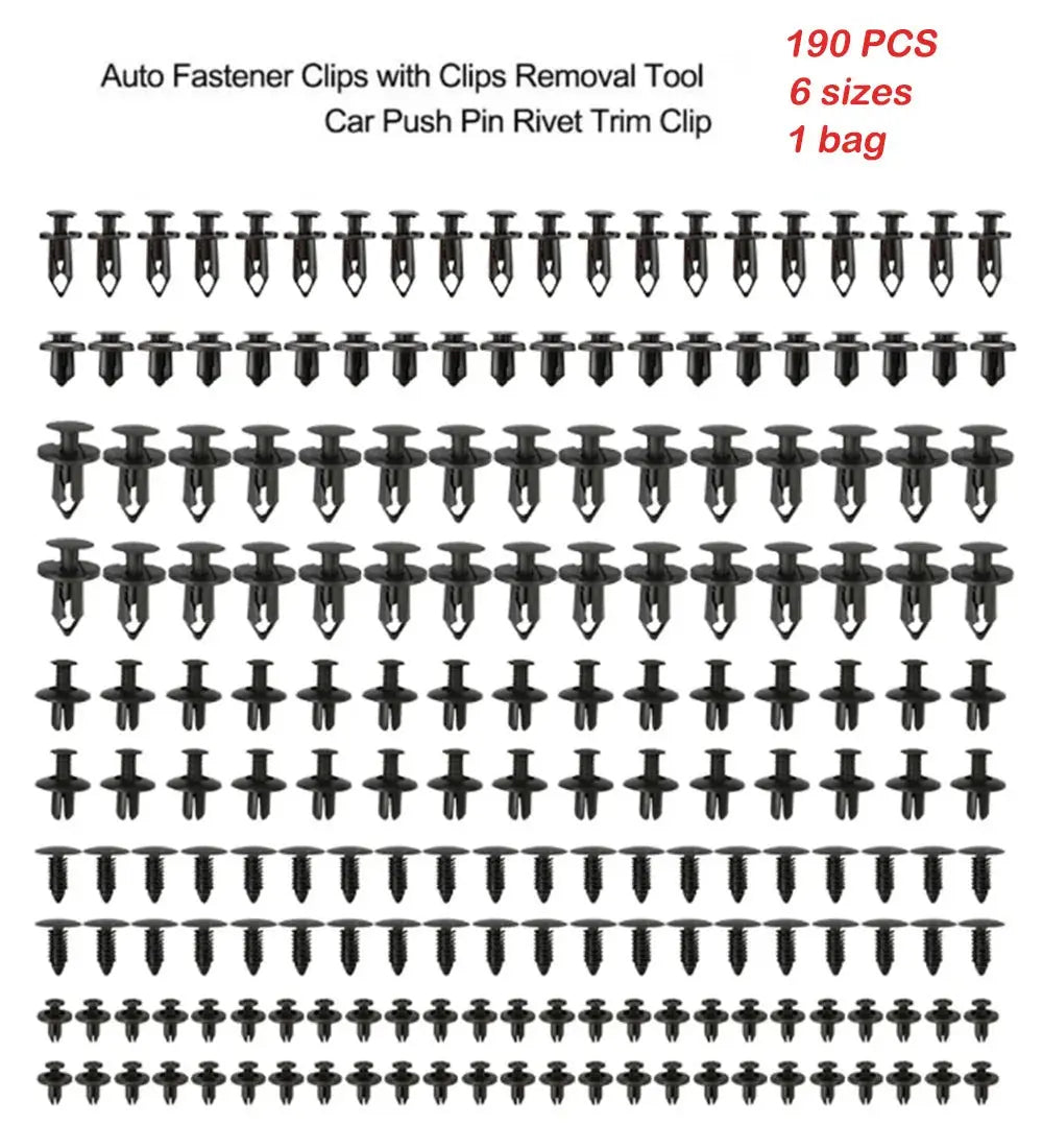 190pcs Car Retainer Clips 6 Size Plastic Fasteners Kit Auto Trim Panel Clip Mixed Car Body Bumper Rivet Set - HASHTAG