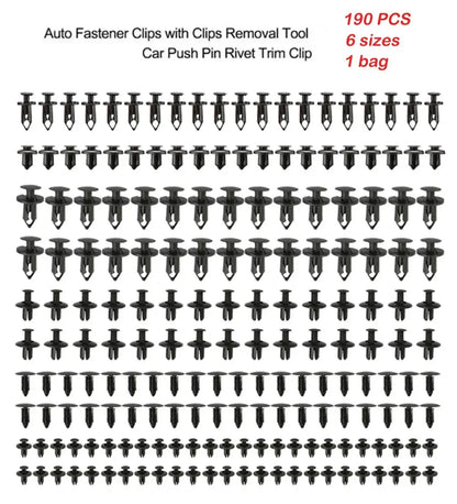 190pcs Car Retainer Clips 6 Size Plastic Fasteners Kit Auto Trim Panel Clip Mixed Car Body Bumper Rivet Set - HASHTAG