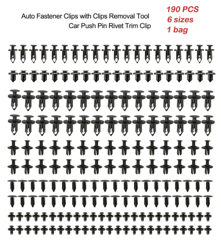 190pcs Car Retainer Clips 6 Size Plastic Fasteners Kit Auto Trim Panel Clip Mixed Car Body Bumper Rivet Set - HASHTAG