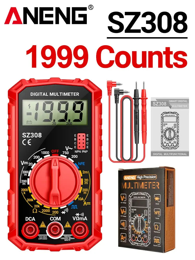 ANENG SZ308 Digital Multimeter   AC/DC Current Meter Voltage Resistance Meter Electrician LCD Backlight Ohm Square Wave Test - HASHTAG