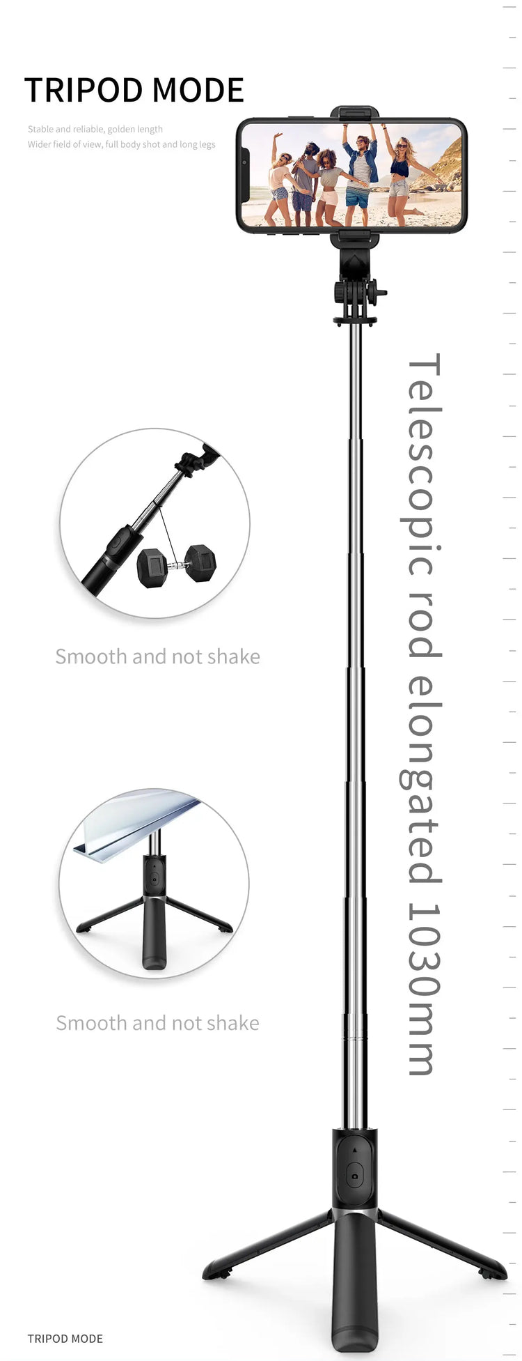 Treppiede per selfie stick da 101,6 cm, supporto per selfie stick estensibile - My Hashtag Shop