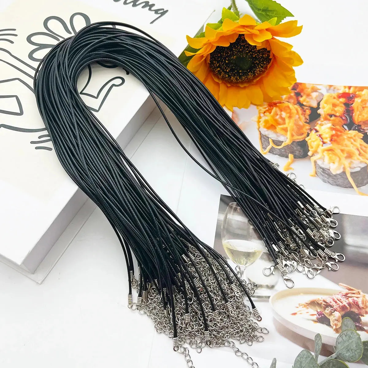 50PCS Black Strap Charm Cord Lanyard Lariat Strap Cords Lobster Clasp Rope Keychains Hooks Mobile Set Charms Jewelry Accessories - My Hashtag Shop