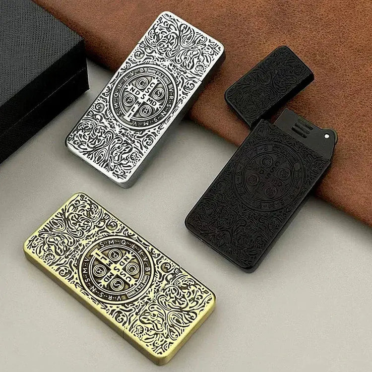 Constantine Relief Ultra Thin Retro Grinding Wheel Lighter Metal Jet Flame Inflatable Lighter Cigarette Accessories Men&