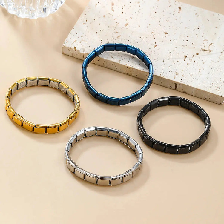 Trendy Square Italy Stainless Steel Bracelets For Women Men HipHop Metal Italian Modules Stretchable Gift Birthday Party Jewelry - My Hashtag Shop