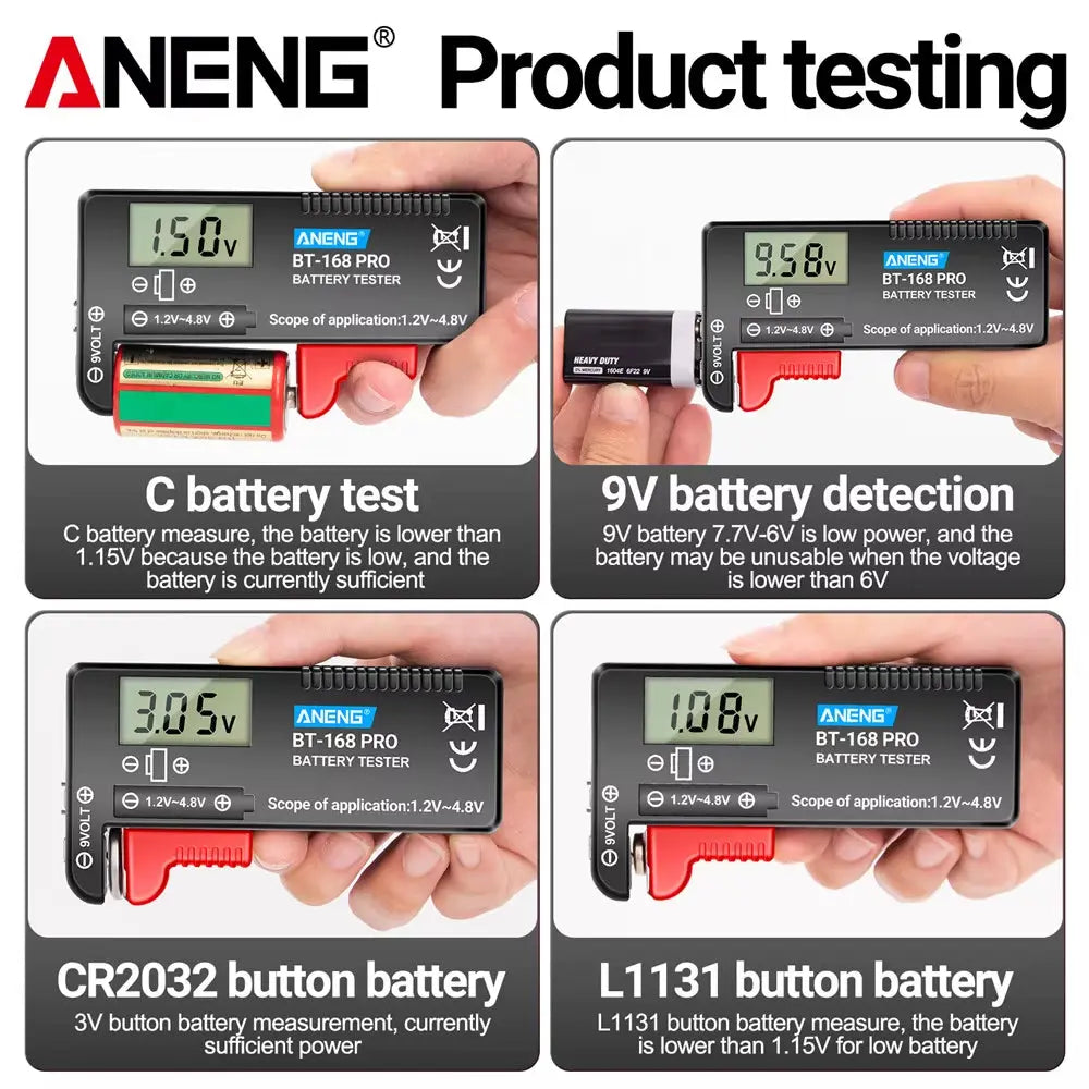 BT-168 PRO Digital Lithium Battery Capacity Tester Checkered Load Analyzer Display Check AAA AA Button Cell Universal Test