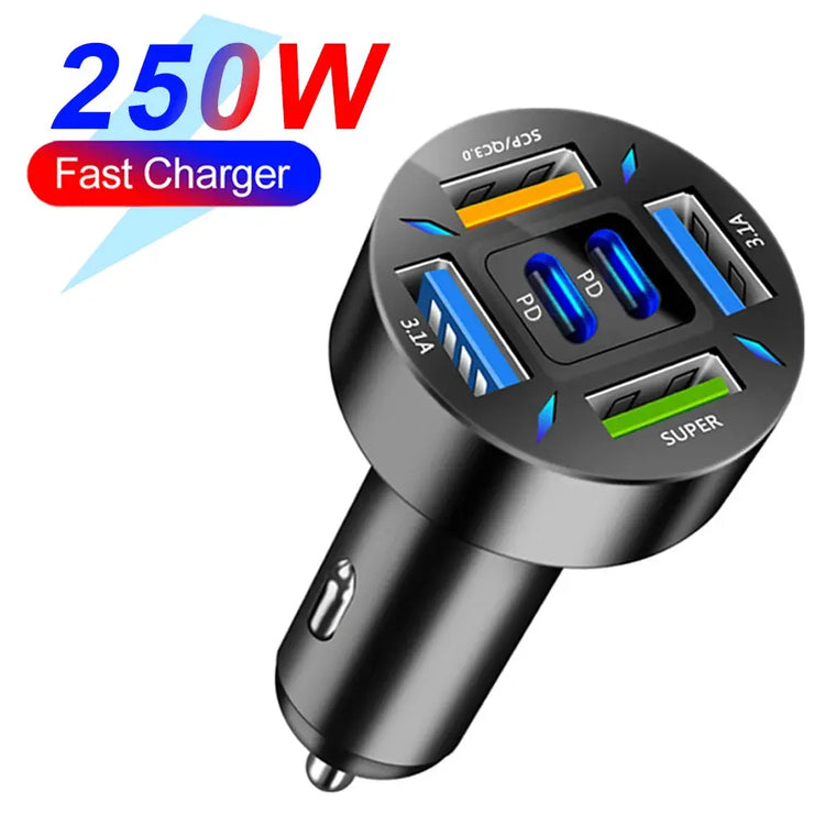 66-250W PD Car Charger QC3.0 Fast Charge One to Six Car Cigarette Lighter Plug Car Charger Flash Charge with Digital Display - HASHTAG