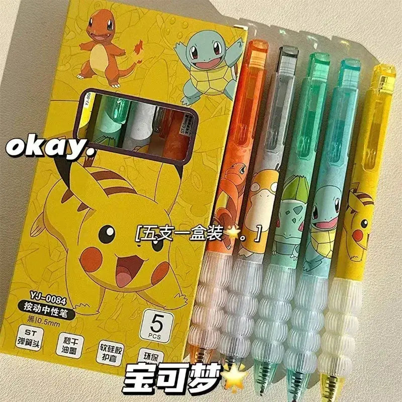 5pcs Pokemon Pikachu Gel Pen Cute Anime Cartoon Charmander Squirtle Press on Gel Pen Stationery School Supplies Holiday Gifts - HASHTAG