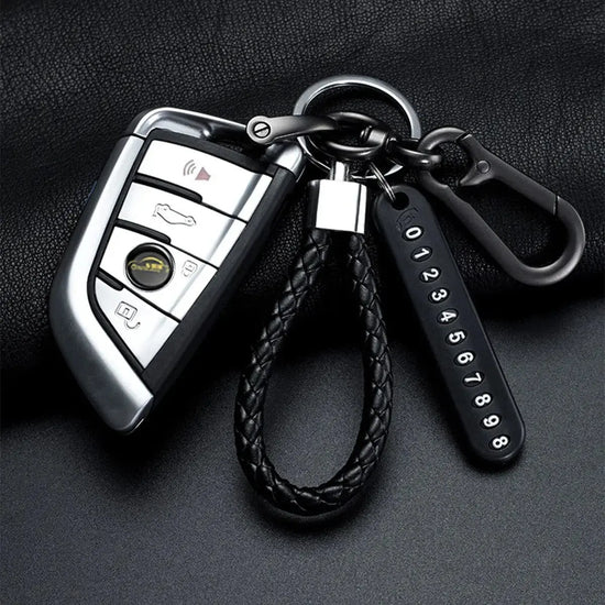 Trendy DIY Mobile Phone Number Plate Pendant Keychain for Men Punk Simple Woven Leather Rope Anti-lost Car Key Chain Accessories HASHTAG