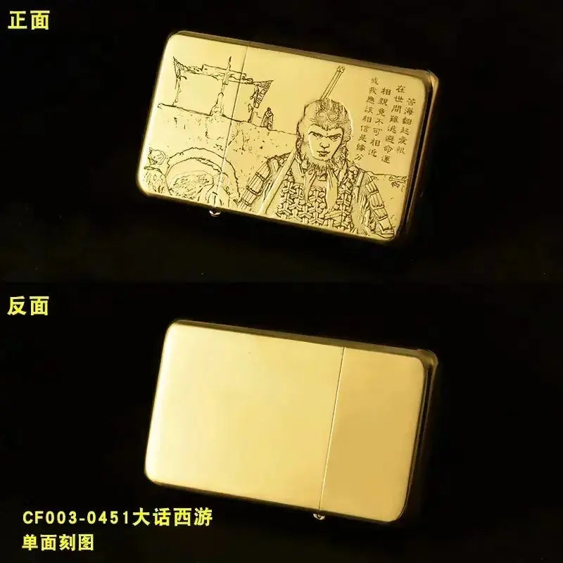 Exquisite Brass Kerosine Lighter Slim Windproof Vintage Grinding Wheel Ignition Lighter Cigarette Accessories Men&