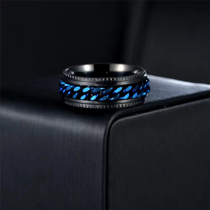 Anxiety Fidget Spinner Rings for Men Stainless Steel Spinning Rotatable Cuban Chain Ring for Women Punk Rock anti Stress Jewelry