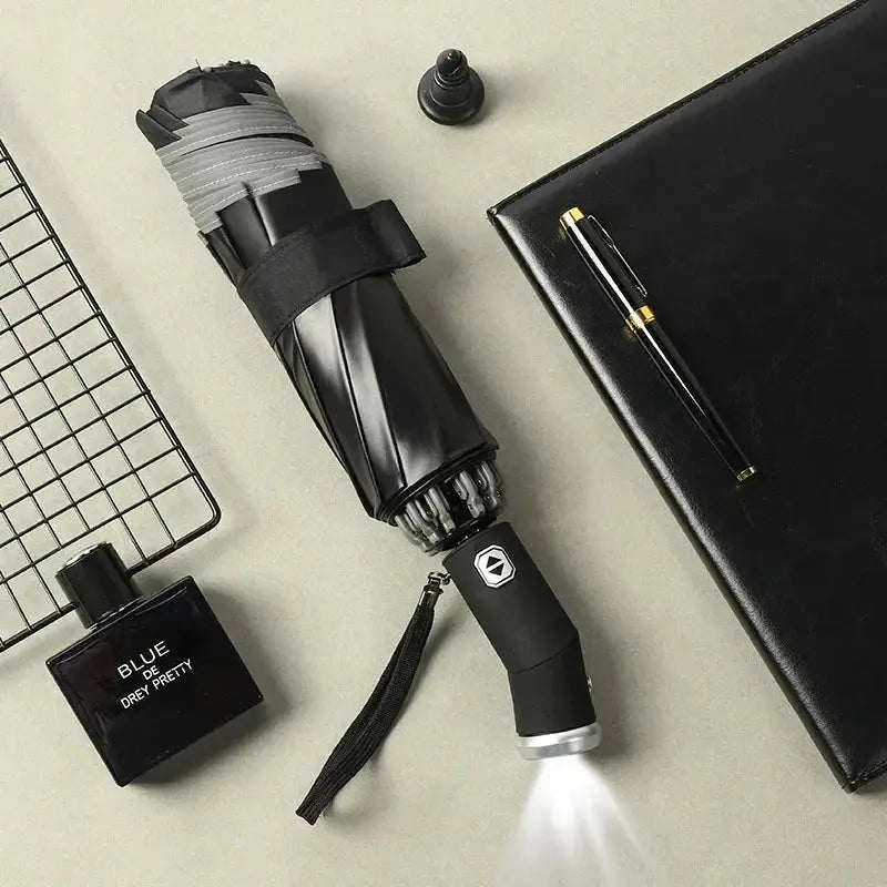 Fully Automatic Sun Protection Umbrella Folding Waterproof Umbrella With LED Flashlight UV Sunshade Rainproof Wind Resistance - HASHTAG